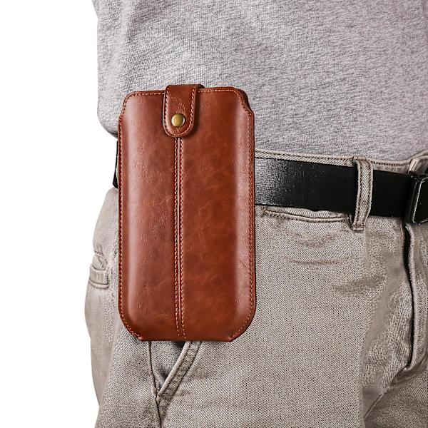 Crazy Horse Texture Pu Läder Telefonbältesväska för mobiltelefoner Universal midjetelefonhölsterväska med kortlager Light Brown 7.2 inches