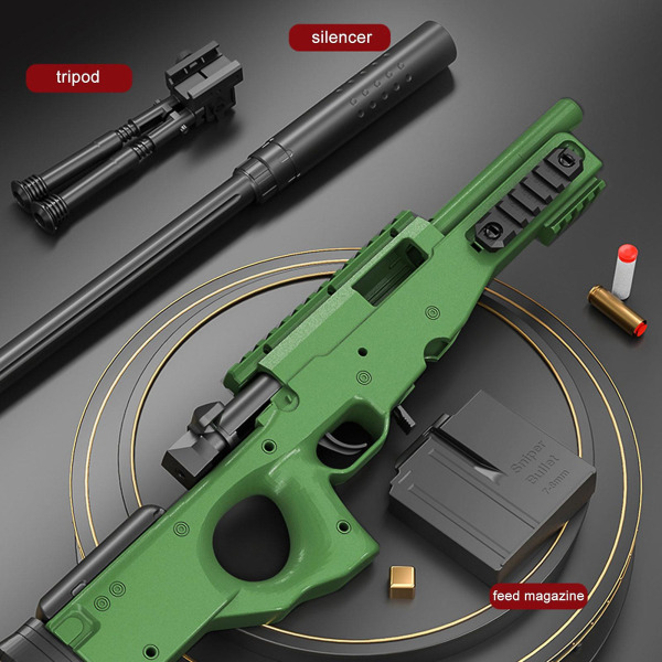 Sniper Military Machine Gun Leksak för barn, Awm Machine Gun Leksak med 15x spegel, present till pojkar i alla åldrar Army green