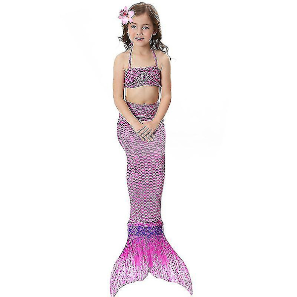 Barn Flickor Mermaid Tail Bikini Set Badkläder Baddräkt Simdräkt Purple 9-10 Years