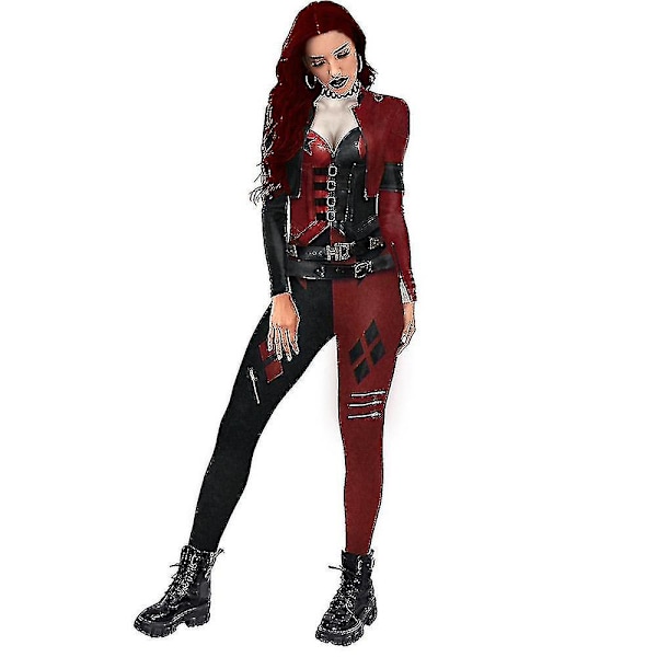 Dam Harley Quinn Kostym Klassisk Harley Quinn Halloween Cosplay Costume Jumpsuit M