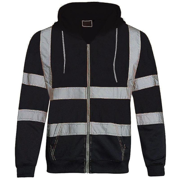 Män Hi Viz Synlighet Säkerhet Arbetsrock Jacka Hoody Sweatshirt Toppar Ytterkläder Black M