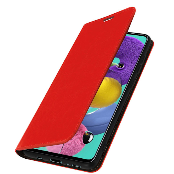 Folio äkta läder Samsung Galaxy A71-fodral Case Videoställ Red