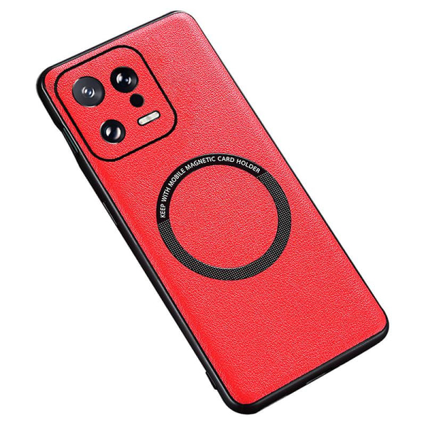 För Xiaomi 13 5g Pu-läderbelagd Tpu+pc cover Kompatibel med Magsafe- phone case Red