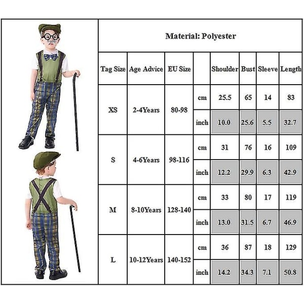 2-12 år gamla barn pojke morfar 100 dagar i skolan Äldre kläder Finklänning Jumpsuit Hatt glasögon set 2-4 years old