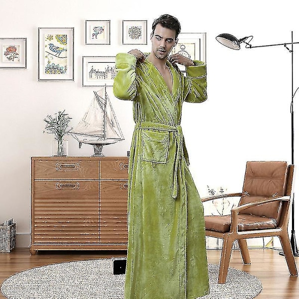 Kvinnor Män Vinter Plus Size Flanellrock Extra lång Huva Varm Morgonrock Lovers Tjock Kimono Badrock Man Morgonrock Robes men hooded green L