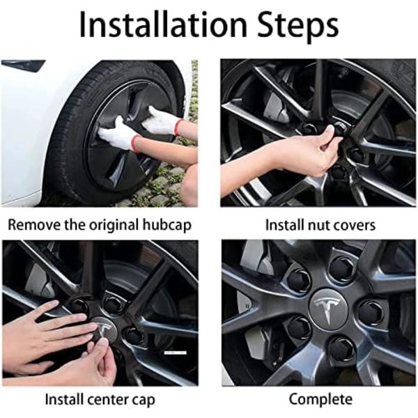 Tesla Model 3 YSX Center Cap Hjul Cap Kit Lugg Mutter Cover Silver Matt (4 Nav Center Cap + 20 Lug Mutter Cover) Tesla Tillbehör red