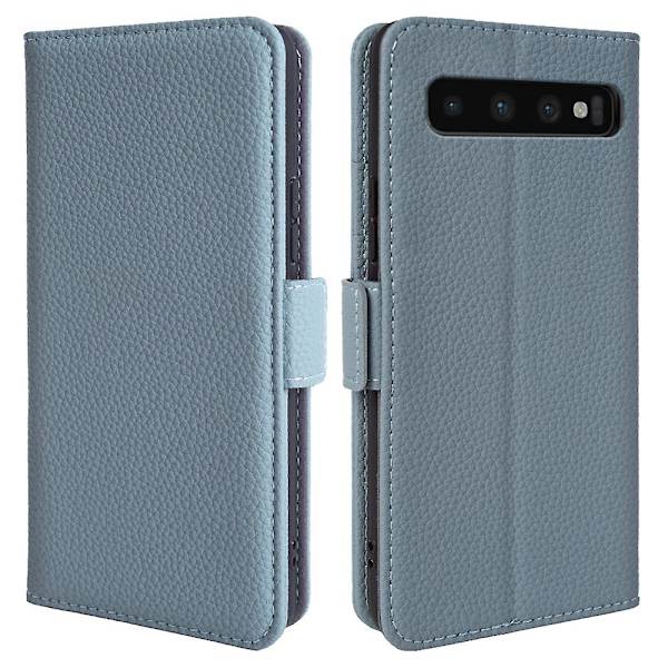 För Samsung Galaxy S10 Plus anti-scratch Litchi Texture Äkta kohud Läder+tpu Telefon Case Baby Blue