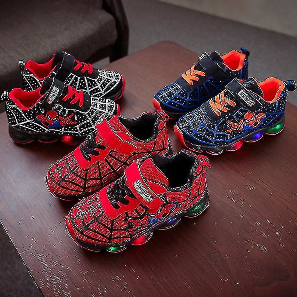 Barn Sportskor Spiderman Lighted Sneakers Barn Led Luminous Skor För Pojkar Red 25