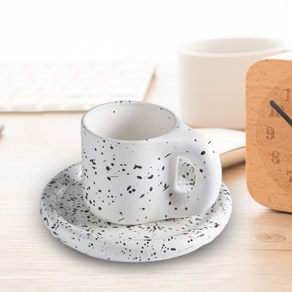 Nordic Mug Knubbig kaffemugg med fat Kalla drycker kopp Lätt att rengöra Diskmaskin Säker kaffekopp fat set för vänner Ink Dots