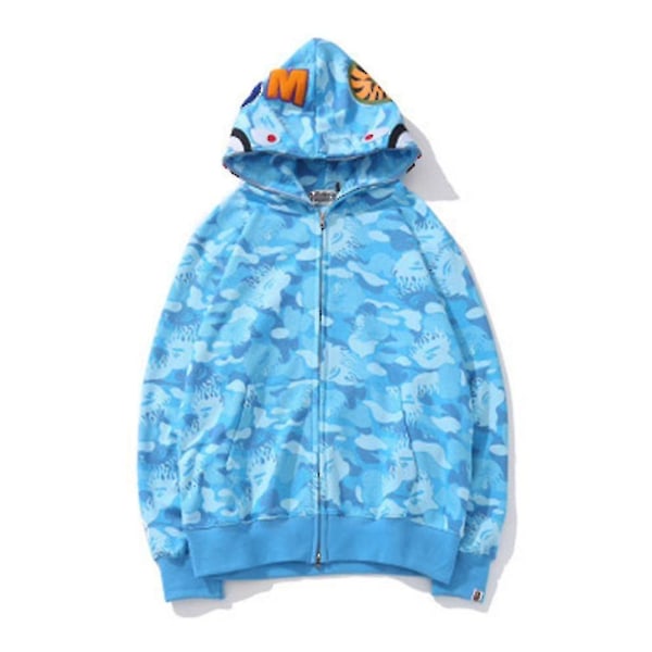 New Trend Shark Hoodie Camo Print Bomull Casual Loose Zip Hoodie Jacka För Herr Dam light blue 3XL