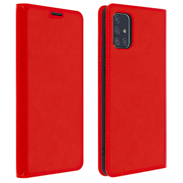 Folio äkta läder Samsung Galaxy A71-fodral Case Videoställ Red