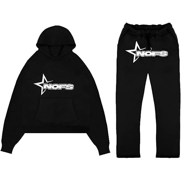 Nofs Streetwear träningsoveraller för män , Letters Printless Hoodies And Sweatpants Y2k Herr, Hip Hop Byxor Black M