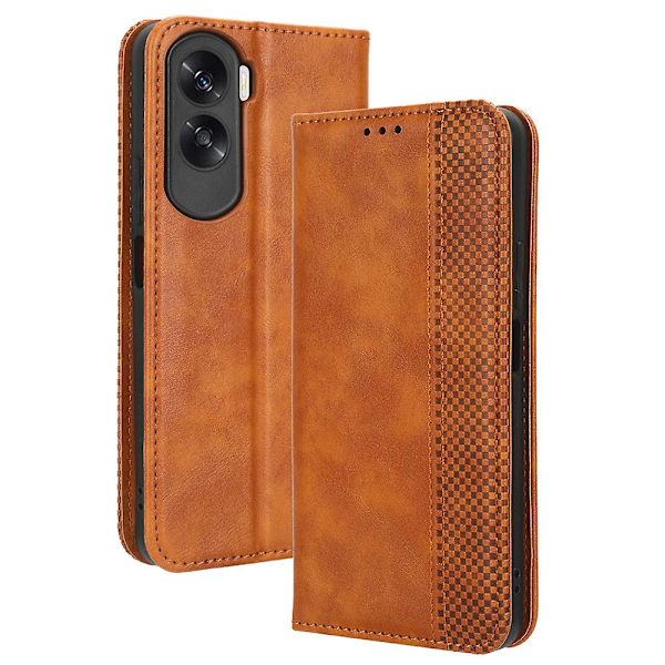 Case For Honor 90 Lite 5g/x50i 5g Magnetic Shell Retro Pu Läder Telefonplånbok Flip Cover Brown