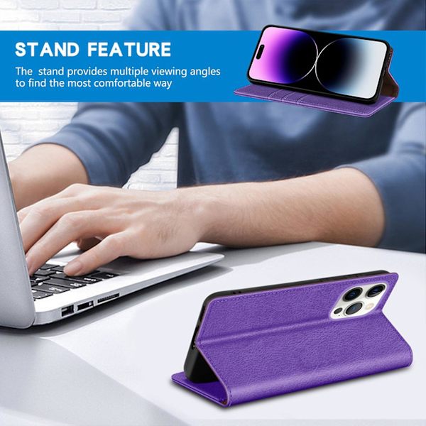 Case för Iphone 15 med Rfid-blockering, stativ Pu-läder skyddande case Stötsäkert skyddande phone case Purple For iPhone 15 Pro