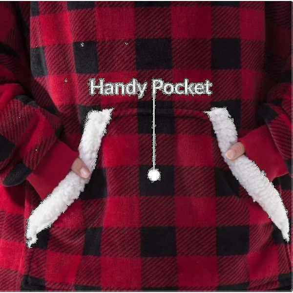 Filt Sweatshirt Oversized hoodie Bärbar filt Mjuk Varm Bekväm Giant Front Pocket S Red and black check