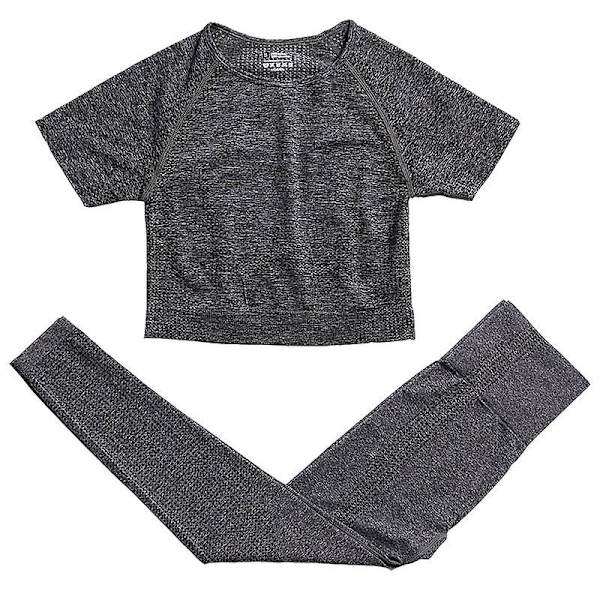 2-delat set Kvinnor Träningskläder Gym Set Fitness Sportkläder Crop Top Sports BH Sömlösa Leggings Active Wear Outfit Kostym C Deep Gray 2pcs7 S