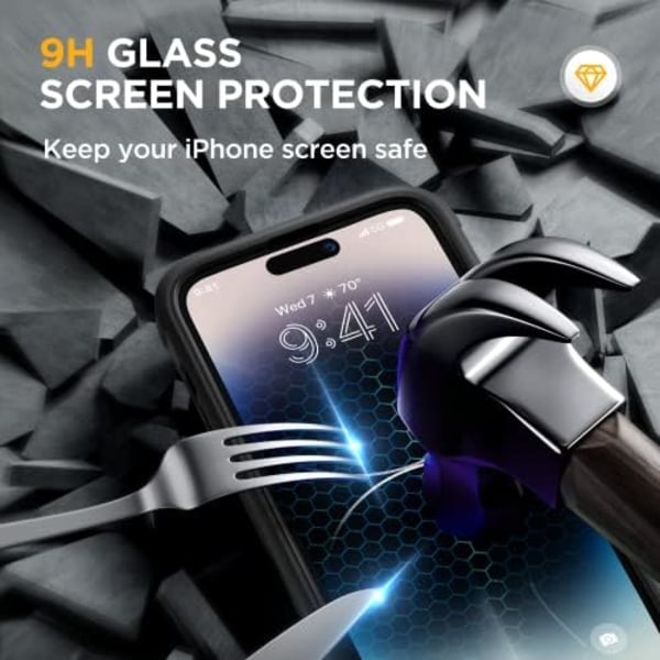 Miracase Glass Series Designad för iPhone 14 Pro Max Case 6,7 tum, [2023 Upgrade] Bumper Case med inbyggd 9H härdat glas Scr Matte Black