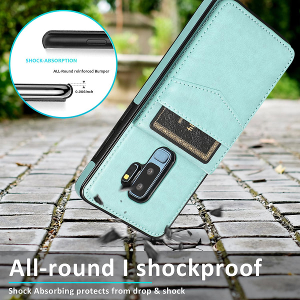 Business Style Pu Case För Samsung S9 Plus Med Korthållare, Plånboksfunktion, Stnadfunktion, Fallskydd Mint Green