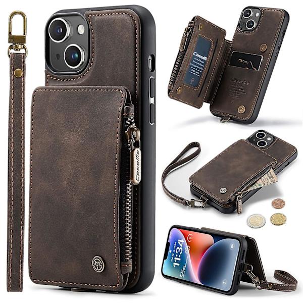 Multifunktionellt RFID- case för iPhone 15 Plus Brown