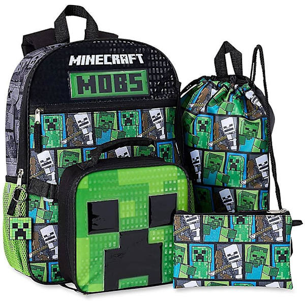 Minecraft MOBS 5- set skolset ryggsäck inkluderar ett case, isolerad matlåda, PE-väska med dragsko och nyckelring null none
