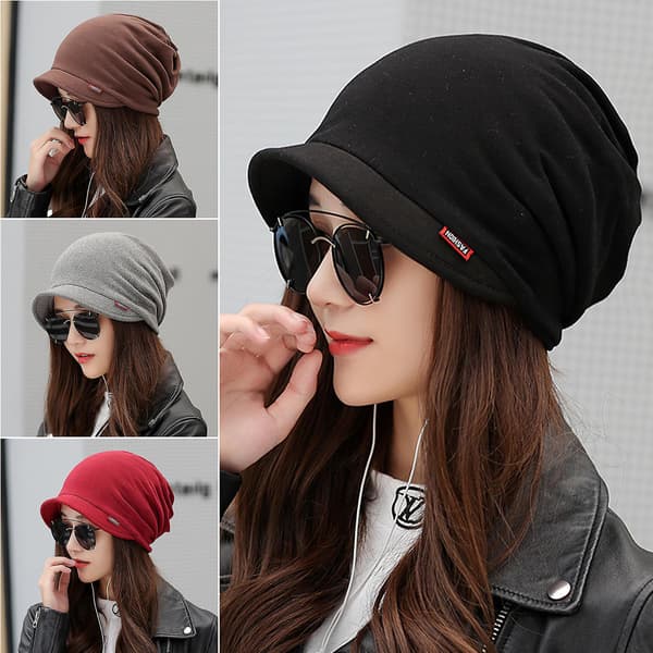 Dammössa i bomull Tjock Varm Vindtät Enkel Solid Color Beanie Hat Gray
