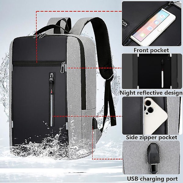 Snygg ryggsäck för män USB Laddning Skolryggsäck 15,6 tum Laptop Ryggsäck Man Bokväska Bagpacks Vattentät Herrryggsäck null none