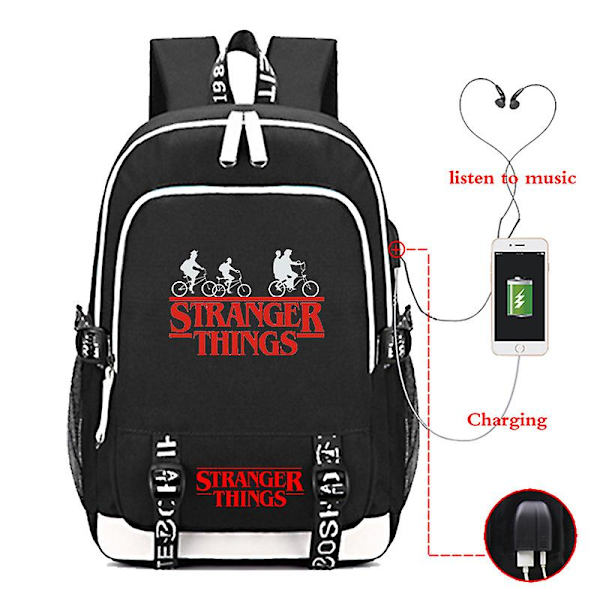 Stranger Things USB-laddningsryggsäck Ryggsäck Student A