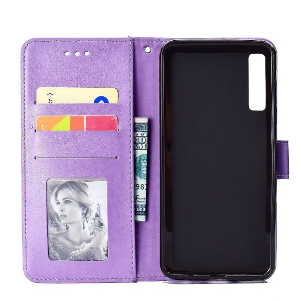 Plånbok med tryckt mandalamönster med flip-back- case för Samsung Galaxy A7/a750-lila Purple