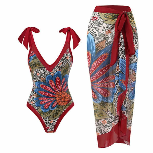 Dambaddräkter Baddräkt Dambaddräkt Baddräkt i ett stycke Bikini Baddräkt med snörning Lång kjol Chiffong Tvådelat set Bikini för kvinnor Sw Red M