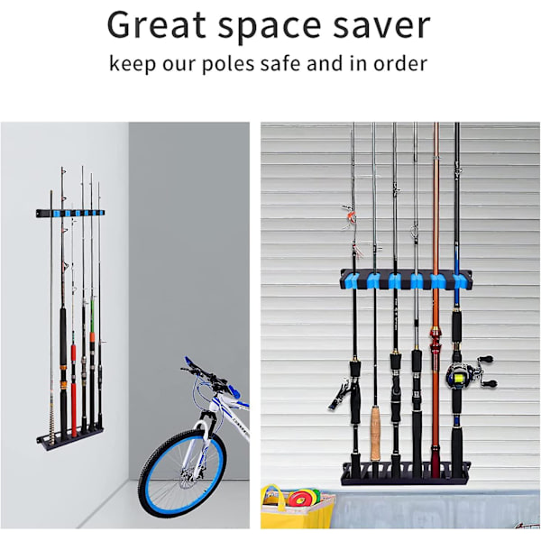 Fiskspöhållare, vertikal horisontell 6-spönshållare Bra fiskespöhållare för garage-1 par Vertical 6 Rod Rack 1 Pair Blue