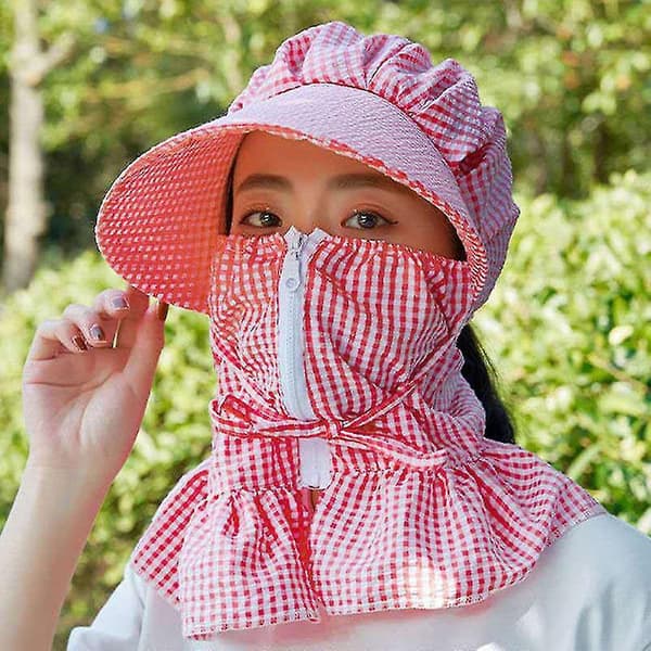 Dam Pläd Dammtät Solskydd Full Face Cover Sommar Ridhatt Cap Light Pink