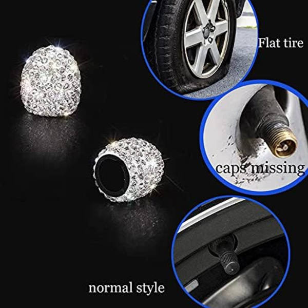 Bling ventilstamkåpor, 4-pack däckventilkåpor, universal handgjorda rhinestones stamkåpor för Bling biltillbehör, stadsjeepar, cykel och cykel, T White