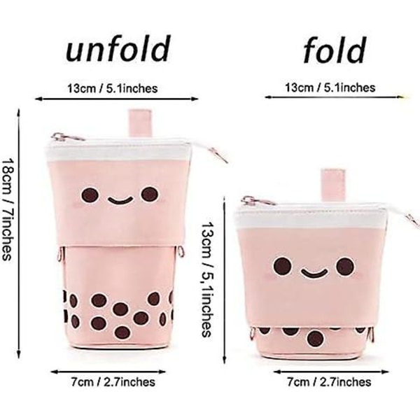 Söt penna penna teleskopisk hållare pop up brevpapper case, stå-upp transformatorväska med leende ansikte prick organizer, perfekt för kosmetika påse Happy none
