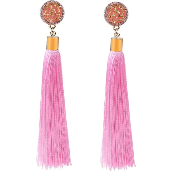Rose Flower Long Thread Tassel Drop örhängen för kvinnor, Boho Tassel Statement örhängen för kvinnor