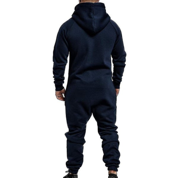 Men Onesie Allt i ett Hoodie Zip Jumpsuit Winter Casual Hooded Romper Playsuit Navy Blue XL