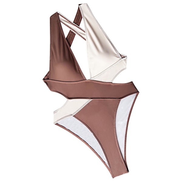 Dambaddräkter Bikinibody med hög midja Baddräktsömmar Bikinibaddräkt Korsbaddräkt för kvinnor Färgblockerande Bikini Swimsu för kvinnor Coffee S