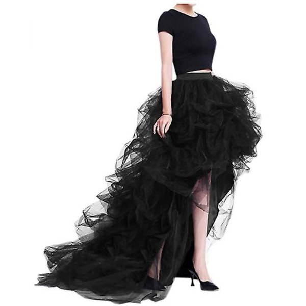 Kvinnor Solid Mesh Tyll Kjol Princess Skirt Mesh Bubble Skirt Black XL