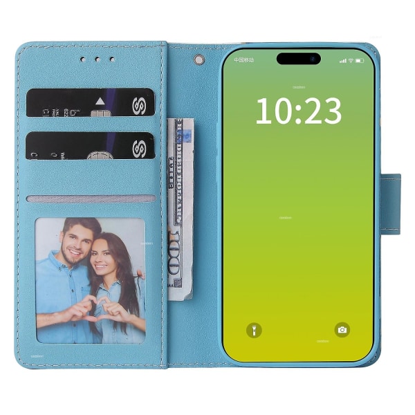 Marble Bronzing Läder Phone case för iPhone 15 Blue