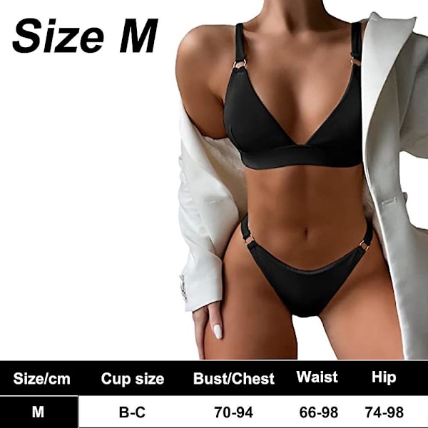 Ribbad O-ring för damer Bikini Baddräkt Fräck Thong Baddräkt black M