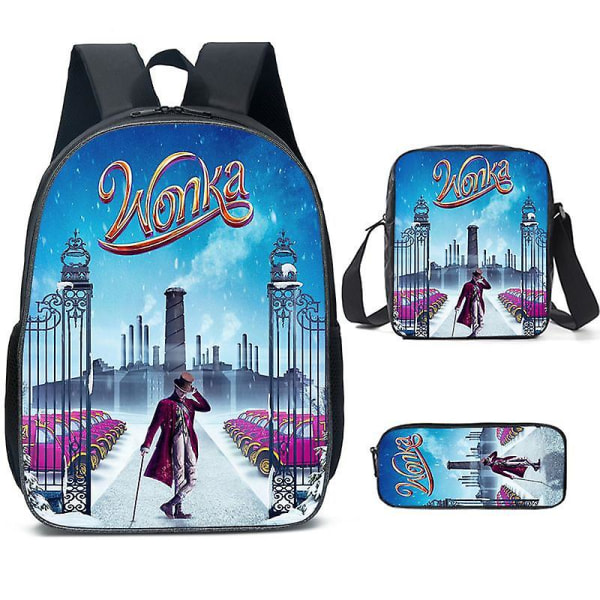 Wonka Skolväska Ryggsäck Student 16-tums Wonka Series Barn Skolväska Tredelad Set Ryggsäck Style Wonka  3 Shoulder Bag