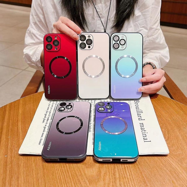 Magsafe case kompatibel med Iphone 14 Pro Max/14 Pro, magnetiskt trådlös laddningsgradient cover Purple-Blue For iPhone 14 Pro