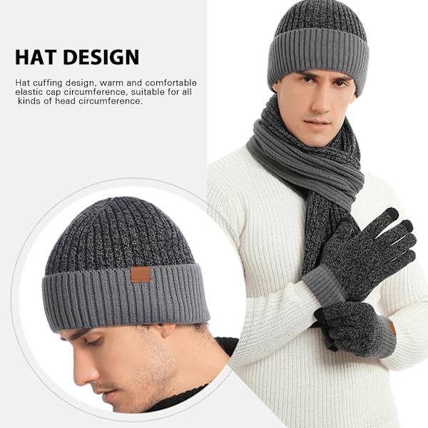 Vinter mössa Scarf Set Hane Slouchy Scarf Varm stickad mössa för utomhusbruk Dark Gray