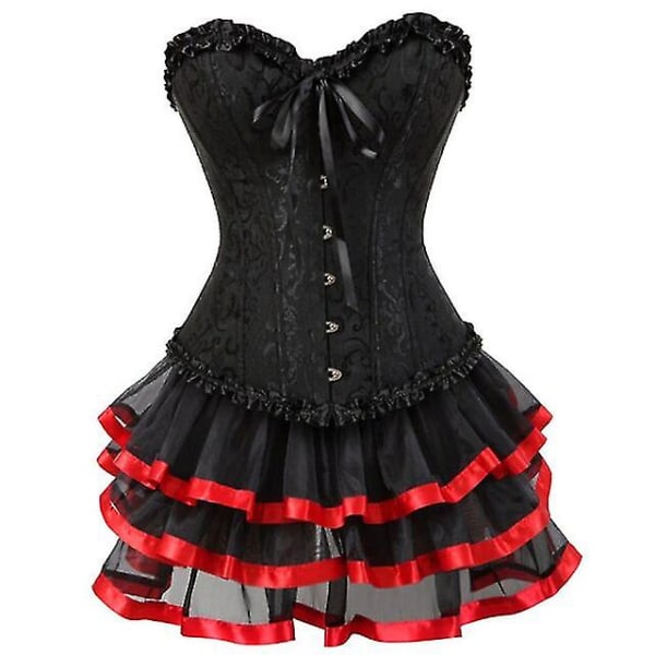 Sexiga Korsetter Klänningar För Kvinnor Plus Size Kostym Overbust Burlesk Korsett Och Mini Kjol Set Tutu Corselet Red XXXL