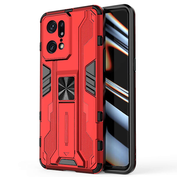 För Oppo Find X5 Pro Drop Stötsäker hård PC Soft Tpu Cover Slim Fit Kickstand Phone case - Svart Red
