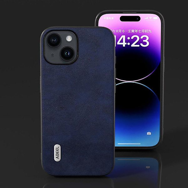 ABEEL Cowhide Texture PU case för iPhone 15 Blue