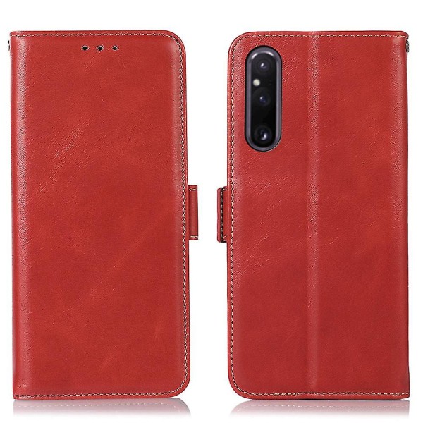 Phone case i äkta kohudsläder för Sony Xperia 1 V Crazy Horse Texture Rfid Blockeringsställ Plånboksskal Red