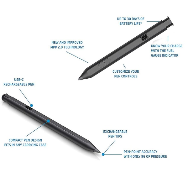 Uppladdningsbar Stylus Pen 2.0 Tilt Pen för pekskärmsenheter för X360 Convertible 14 Inch Stylus P grey none