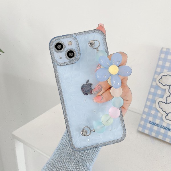 Genomskinligt phone case för Iphone 13/12/11 Pro Max Mjukt cover med blomsterkedjearmband Sierra blue iPhone 7Plus or 8Plus