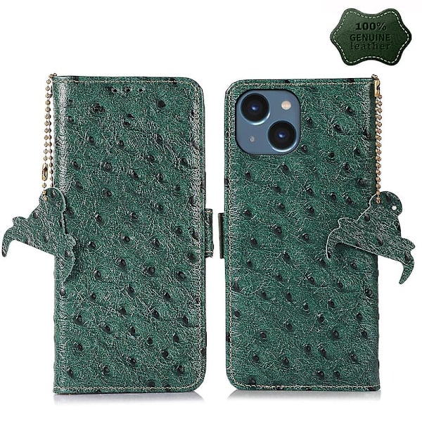 Strutsmönster RFID phone case för iPhone 15 Green
