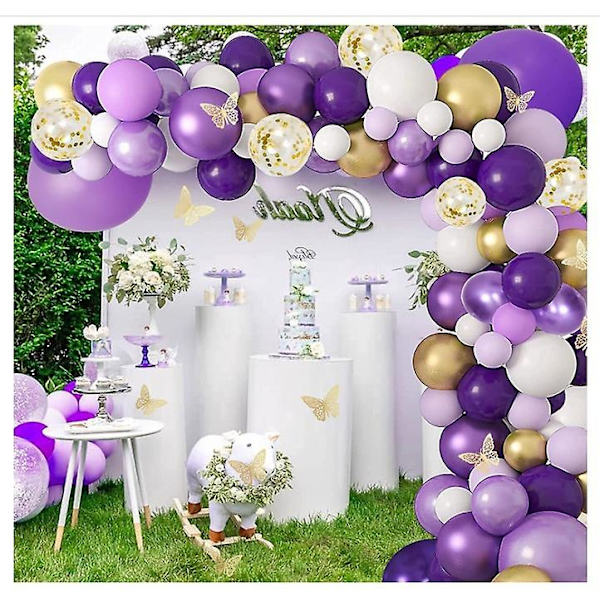 Lila ballonger Födelsedag Guld Fjäril Garland Dekoration Kvinnor Flickor Baby Shower Bröllop null none